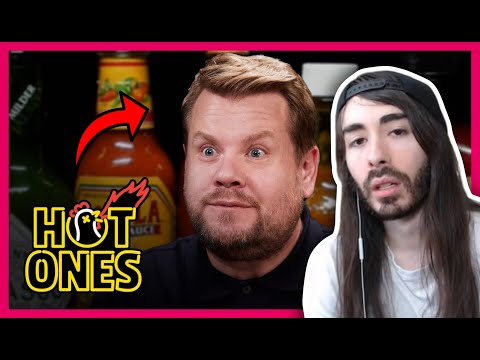 Moistcr1tikal reacts to James Corden Experiences Mouth Karma While Eating Spicy Wings | HotOnes
