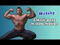 Bodybuilder performing classic bodybuilding pose in slomo 7 weeks out