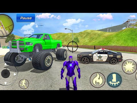 Super Iron-Man Rope Hero Vegas Crime Simulator Monster Truck Driving #3 - Android Gameplay