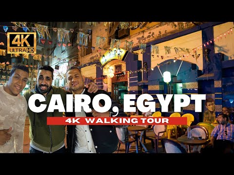 🇪🇬 CAIRO EGYPT, NIGHT WALKING TOUR - TALAAT HARB SQUARE | 4K HDR - 60fps