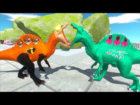 ELASTIGIRL SPINOSAURUS vs SQUID GAME SPINOSAURUS DEATH TOUR - Animal Revolt Battle Simulator