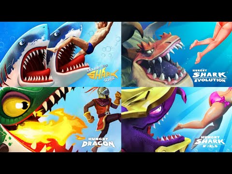HUNGRY SHARK VS HUNGRY DRAGON VS DOUBLE HEAD SHARK ATTACK - ALL SHARK UNLOCKED - SHARKNAROK UNLOCKED