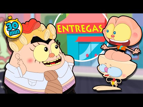Capa de Mongo e Drongo em 8 episódios de Trabalho na Lojinha de Entregas do Chefe em Desenho Animado