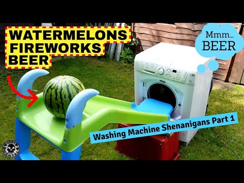 WASHING MACHINE VS WATERMELON + FIREWORKS + BRICK (EXPERIMENT) Full Power Self Destruction Test