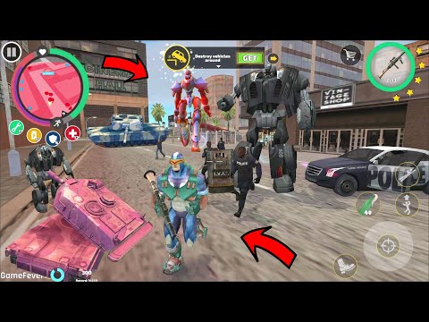 Rope Hero Vice Town - (RoPe HeRo ThRoW aRmY tAnK oN cAr RoBoT) pOlIcE cAr ThRoW oN gReEn TaNkEr - HD