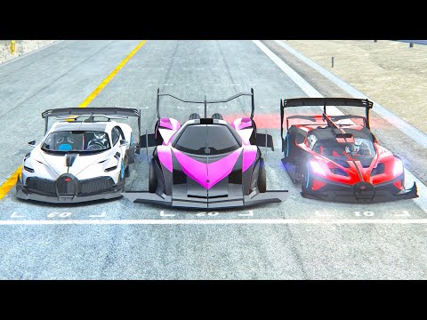 Devel Sixteen 2014 GTR vs Bugatti Divo GTR vs Bugatti Bolide GTR - Drag Race