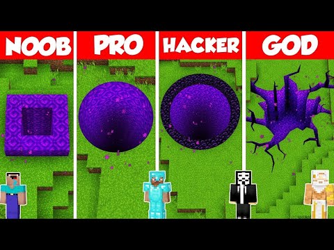 PORTAL TUNNEL HOUSE BUILD CHALLENGE - Minecraft Battle: NOOB vs PRO vs HACKER vs GOD / Animation