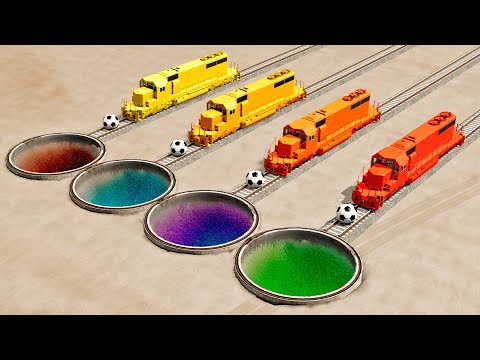 Trains vs Portal Trap , Deep Water , Giant Pit and Cars– BeamNG.Drive