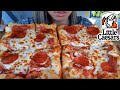 ASMR EATING LITTLE CAESARS CAR MUKBANG STUFFED CRUST DEEP DISH PEPPERONI PIZZA CHICKEN WING TWILIGHT