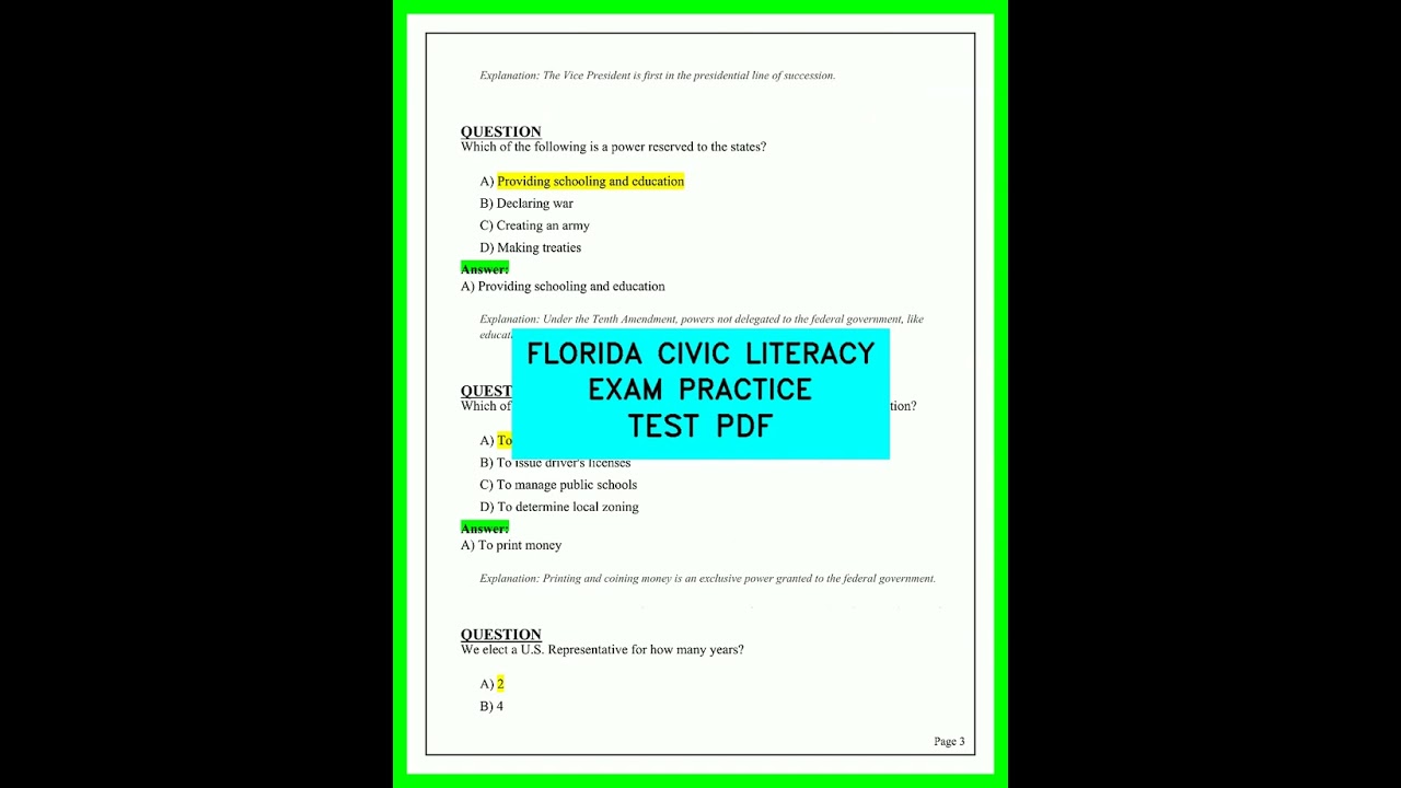 Florida Civic Literacy Exam 2026 Practice Test and Study Guide PDF for FCLE Success