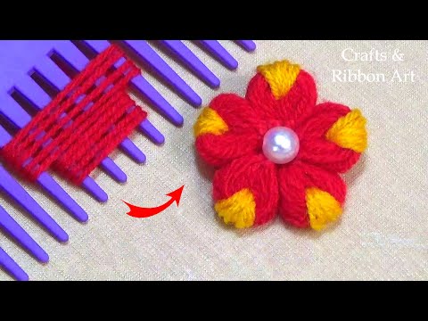 Amazing Trick with Hair Comb - Easy Woolen Flower Making Ideas - Hand Embroidery Flower Design