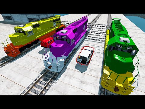 Three Crazy Chain Train Crashes | BeamNg Drive - Dancing Cars