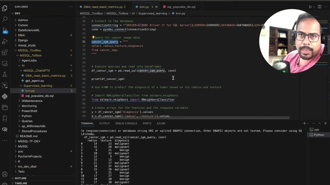 Usando MSSQL com Python e K-NN - Classificação de câncer