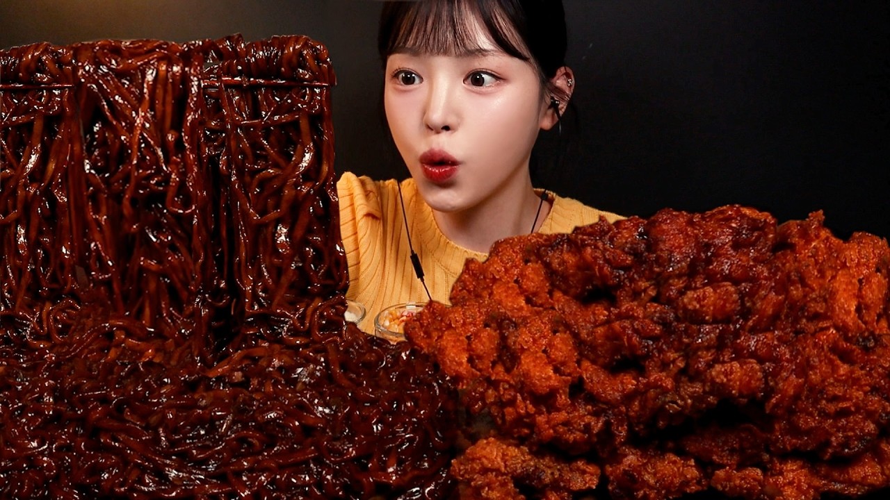 SUB)꾸덕촉촉 짜왕에 매운 내슈빌 핫치킨 먹방!🔥짜장라면 꿀조합 Spicy Chicken & Jjajang Ramyeon Mukbang Asmr