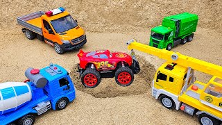 Rescue Dump Truck and Lightning Mcqueen Under The Sand | Funny Stories Trucks Toys