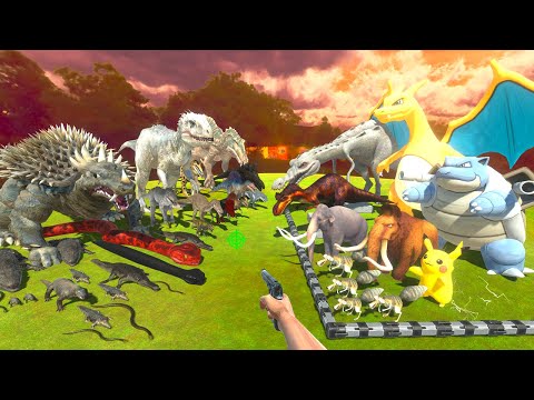 FPS Avatar Rescues Ice Age animals and Pokémon and Fights Reptiles - Animal Revolt Battle Simulator