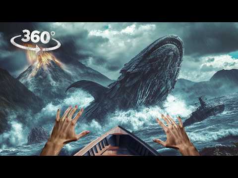 360° Tsunami after meteor, Volcano eruption, airplane crash and bloop encounter VR 360 Video