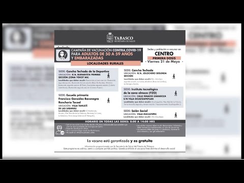 Inicia la vacunación de personas de 50 a 59 años contra el COVID-19 en zonas rurales de Centro