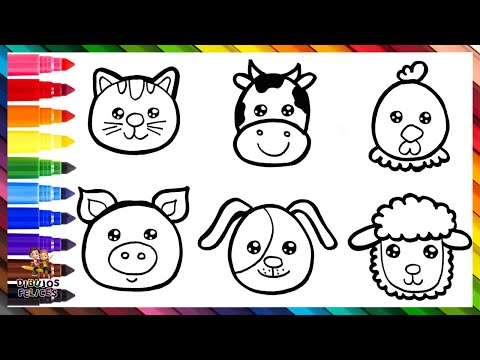 Dibuja y Colorea Animales De Granja Arcoiris 🐱🐮🐔🐷🐶🐑🌈 Dibujos Para Niños