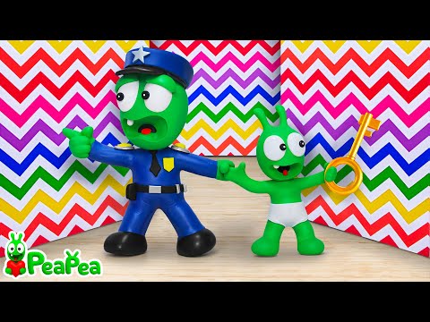Police Pea Pea Rescues Baby Pea Pea from the Rainbow Maze – Clay Stop Motion Animation 👮‍♂️
