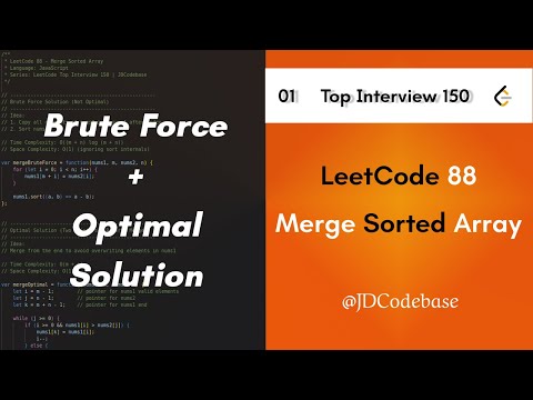 Leetcode 88 Merge Sorted Array Leetcode Top Interview 150 Javascript Solution Jdcodebase