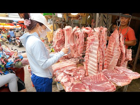 Cambodian Lively Market Show & People Activities - Vendors, Buyers, Meats, Fish, Vegetables & More