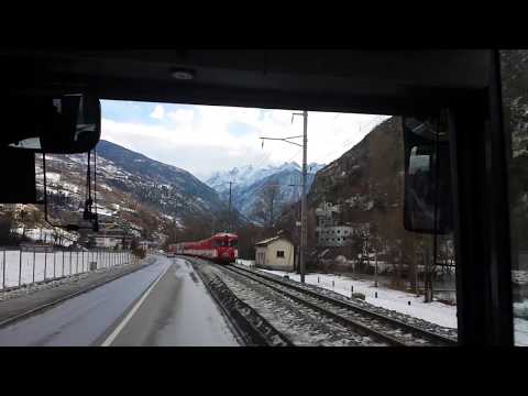 Postauto Setra Linie 511 Brig - Saas-Fee Parallelfahrt MGB