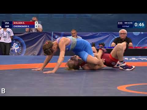 1/2 WW - 43 kg: E. SHILSON (USA) df. K. CHORNOMOR (UKR) by VSU, 10-0