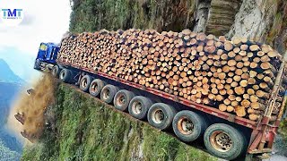 Extremely dangerous monster wood truck driving skills | climbing | heavy load #83