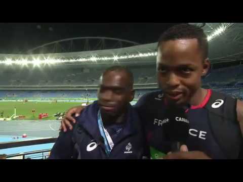 Dimitri Bascou in the arms of his coach - 110 meters hurdles. 2016 OLYMPICS