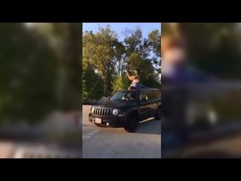 Car Short Stops While Man Is On The Roof