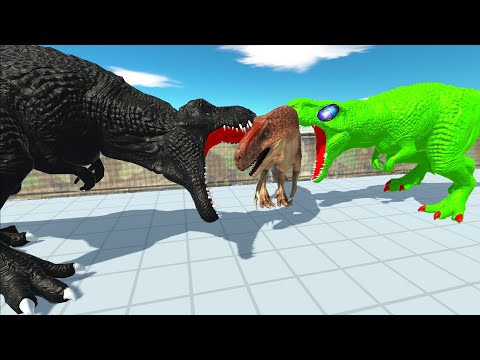 GREEN ALIEN T-REX vs DARK T-REX DEATH RUN - Animal Revolt Battle Simulator