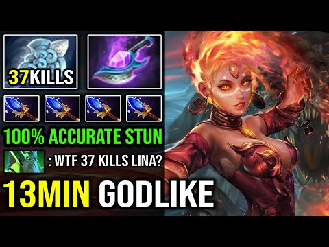 BEST LINA MID EVER 100% Accurate Stun 37Kills & 13Min Godlike with Wind Waker + Arcane Blink DotA 2