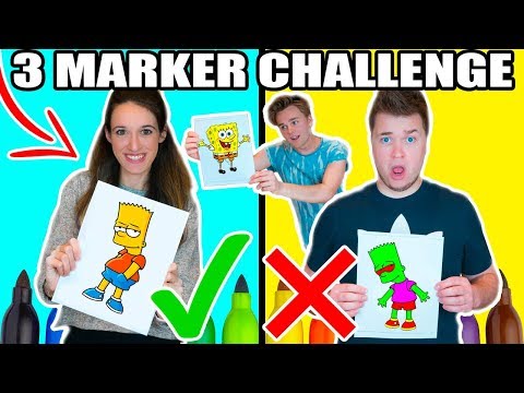 3 MARKER CHALLENGE WITH MY GIRLFRIEND!! Spongebob, The Simpsons & More! Video