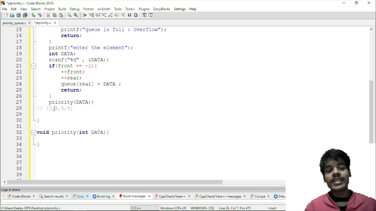 coding of Priority queue data structure using C programming language
