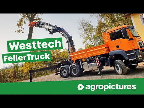 Baumfällung extrem bei der Grünland GmbH mit dem Westtech FellerTruck Fällkran