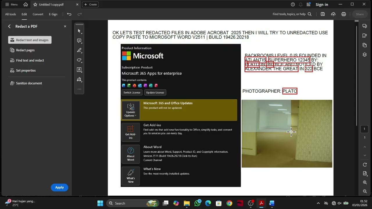 Adobe Acrobat Redacted Test: Can You Copy Hidden Text to Microsoft Word?