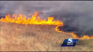 Sky5 flies over grass fire near Shawnee