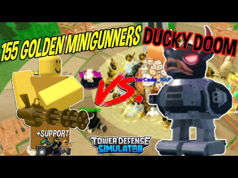 Can 155 GOLDEN MINIGUNNERS take down the MECHA DUCKY DOOM?! (Tower Defense Simulator - ROBLOX)