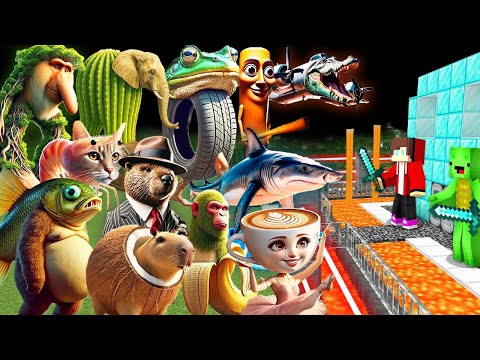 ALL BRAINROT ANIMALS vs Security House JJ and Mikey Minecraft Maizen Tung Sahur, TRALALERO TRALALA