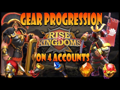 Reviewing Gear Progression on All 4 Account in Rise of Kingdoms (Pre KvK to SoC)