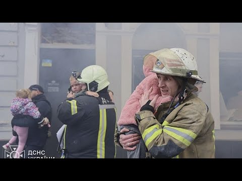 Video Thumbnail: Children evacuated after Russian attack on Kharkiv kindergarten
