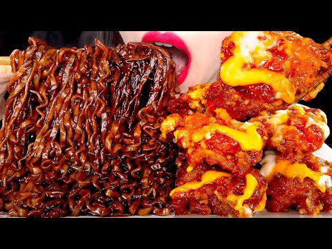 ASMR BLACK BEAN NOODLES SPICY FRIED CHICKEN 진짜장 핫치즈빅싸이순살 먹방 MUKBANG EATING SOUNDS | ZOEY ASMR 조이