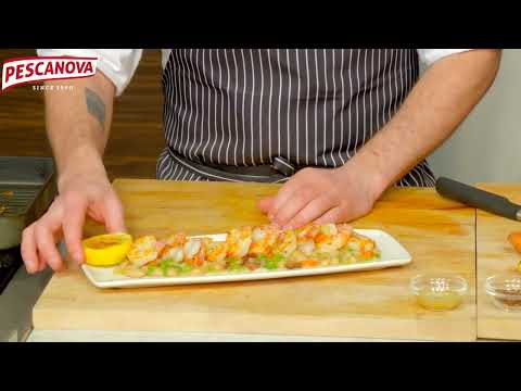 Grilled Argentine Red Shrimp With Charred Lemon Vinaigrette & Stewed White Beans