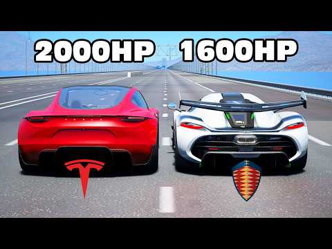 2000HP Tesla Roadster vs Koenigsegg Jesko DRAG & TRACK RACE
