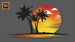Logo Design in Illustrator cc | How to Make Beach and Travel Logo | Graphic Design Tutorial