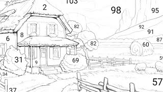 Thatched-roof country house amidst golden wheat fields | Coloring Games