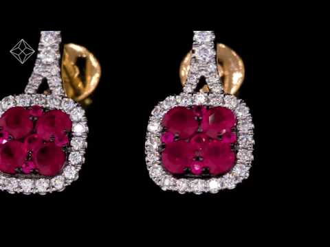 1.05ct Ruby and Diamond Halo Earrings 18K White Gold Version - Asteria Collection - FG34-TY