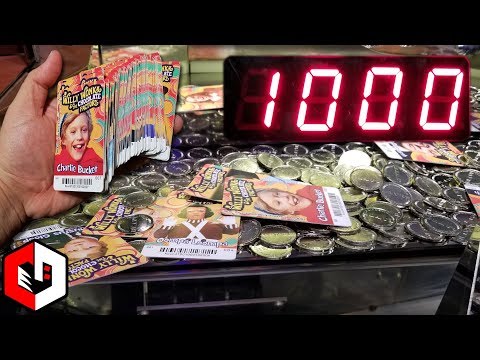 WINNING ALL THE CARDS! 1000 RAPIDFIRE Plays at Willy Wonka Coin Pusher | Golden Ticket JACKPOT WIN!