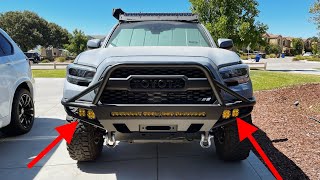 BAJA DESIGNS LIGHTS ON C4 HYBRID FRONT BUMPER WITH BULL BAR! 2020 TACOMA TRD OFF-ROAD!